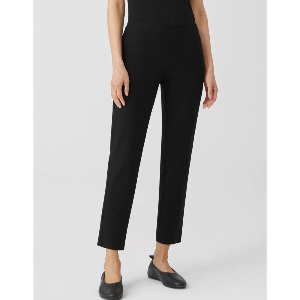 Eileen Fisher System Stretch Crepe Pant Slim Ankle Pull On EETK Sz L in Black